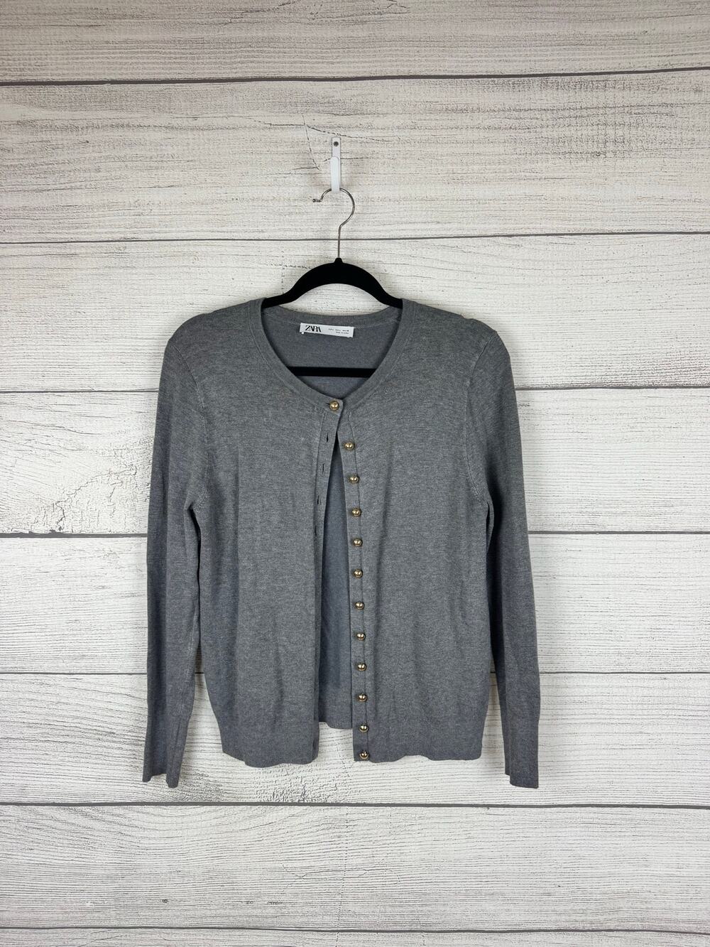 Zara Women's Gray Knit Button Front Long Sleeve Cardigan Size Large